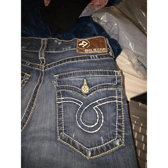 Big Star Selvaged Jeans 36 R. Dark Blue Destreed.